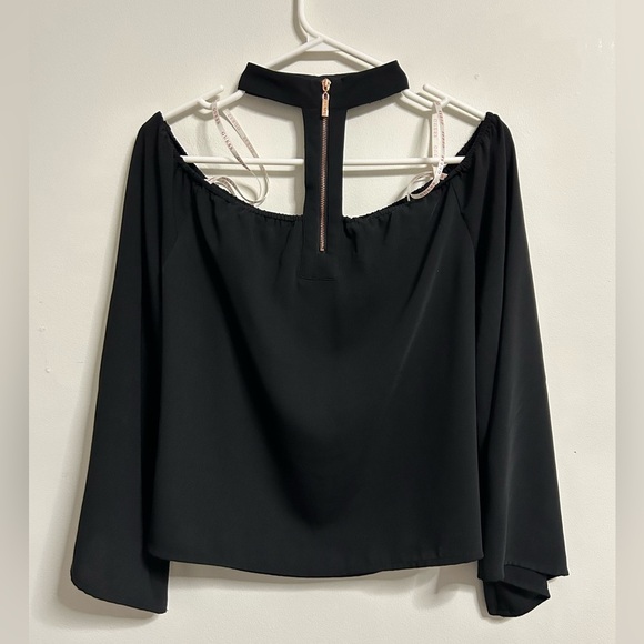 Guess Jet Black Wode Sleeve Choker Blouse - Picture 2 of 3